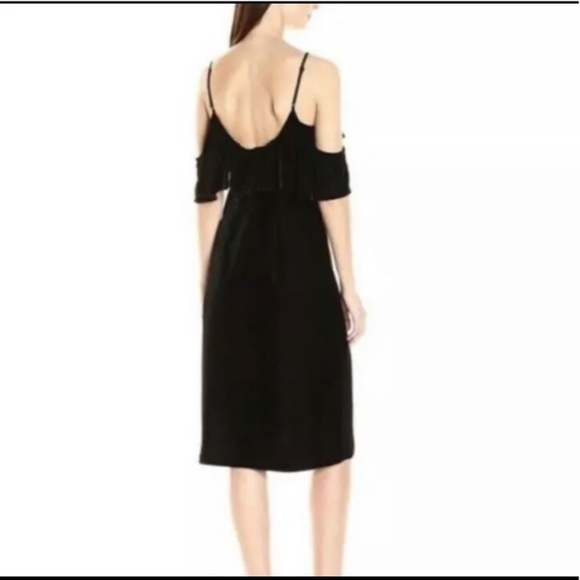 Anthropologie Velvet Midi Dress Size Large Cold Shoulder Women's Color Black - Picture 3 of 15